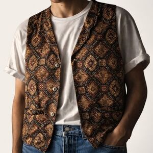 Vintage Multicolor Paisley Medallion Print Vest Unisex Large